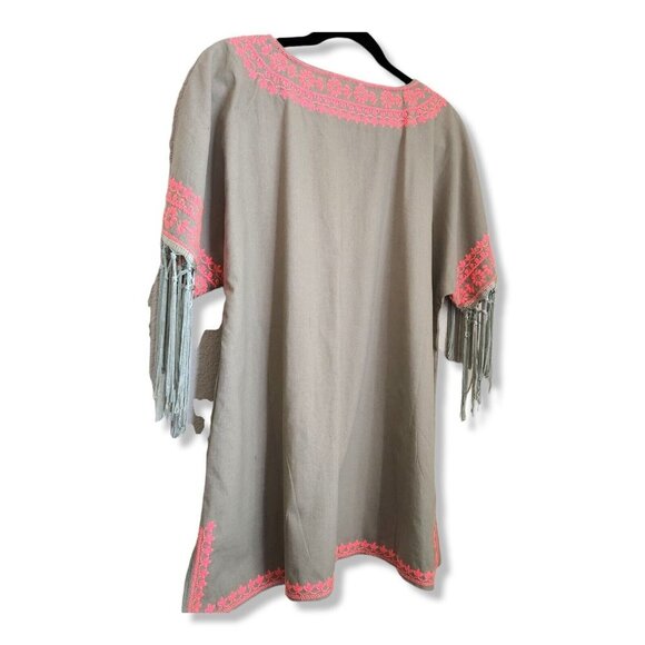 FREEWAY Anthropologie Embroidered Bell Sleeve BOHO Top Sz w/fringe & tassels - Picture 5 of 12